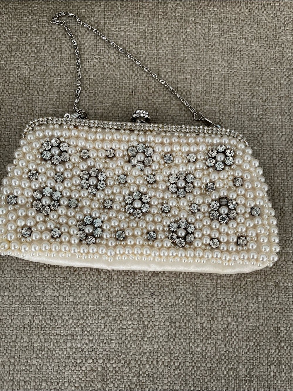 Pearl and Crystal Evening Clutch - Ivory